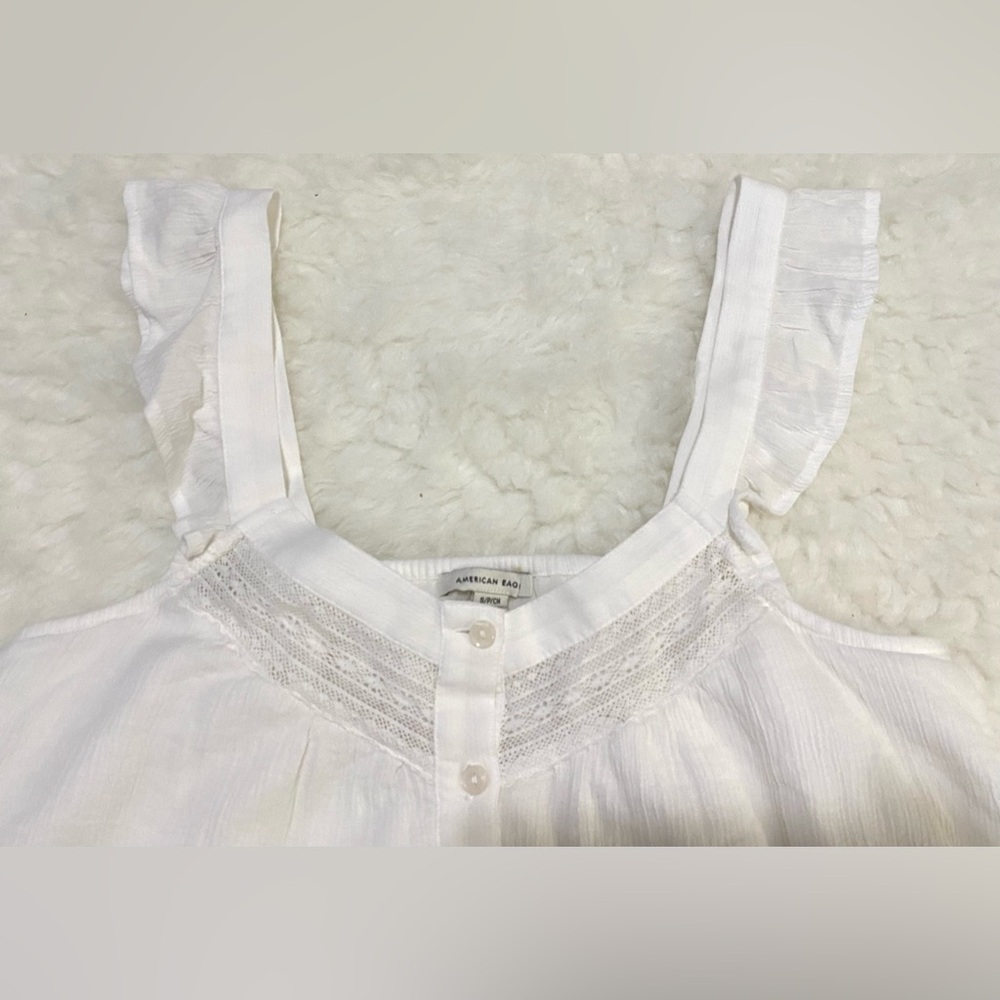 American Eagle Womens S Solid White Ruffle Sleeve Top Boho Y2K Cottagecore - Picture 4 of 14